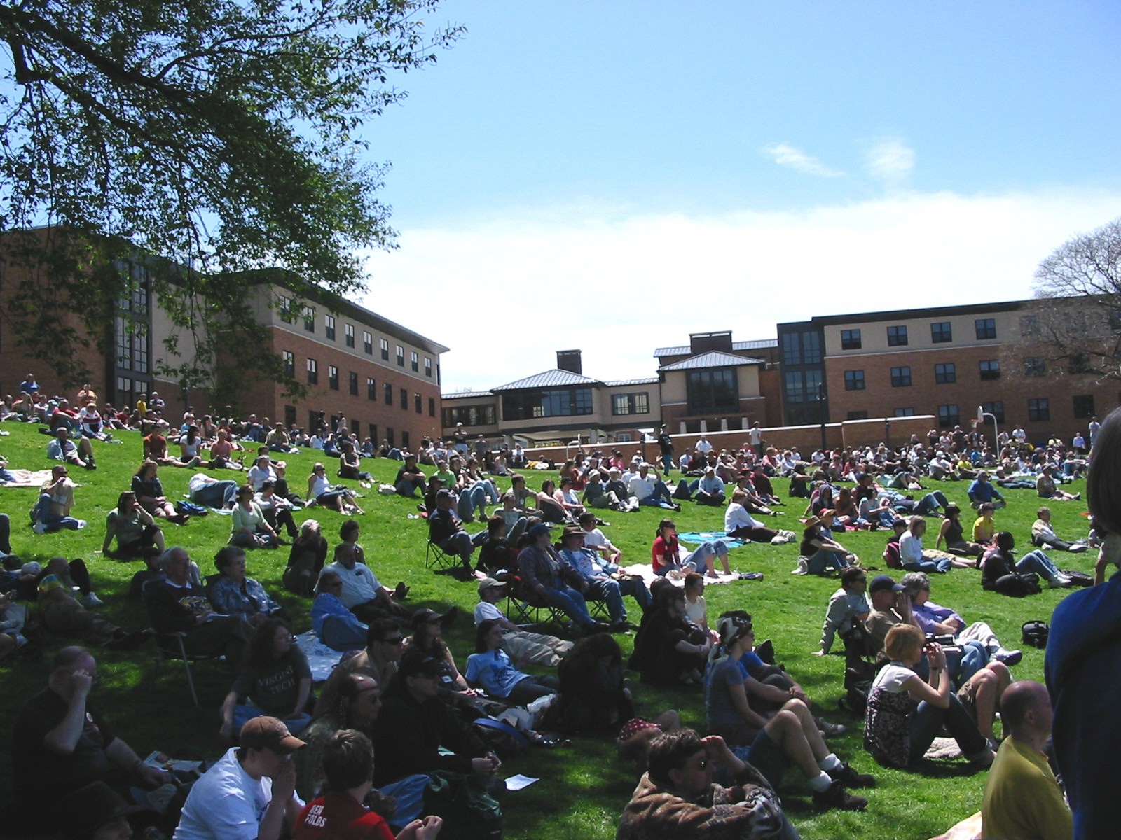Crowd on lawn by new Stopher and Johnson Halls